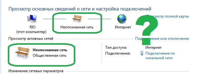 Неопознанная сеть в Windows