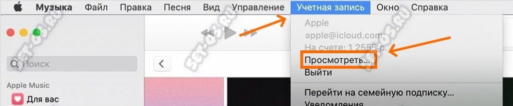 просмотр учётной записи эпл